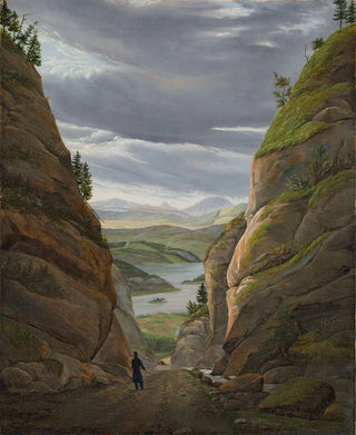 a figure walking in the Krokkleiva ravine on the Christiania Oslo path - Eduard von Buchan — artwork view