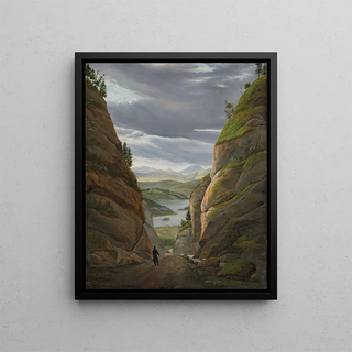 a figure walking in the Krokkleiva ravine on the Christiania Oslo path - Eduard von Buchan — framed artwork on a wall