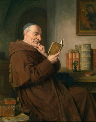 Eduard von Grtzner - Lesender Mnch mit Weinglas.webp