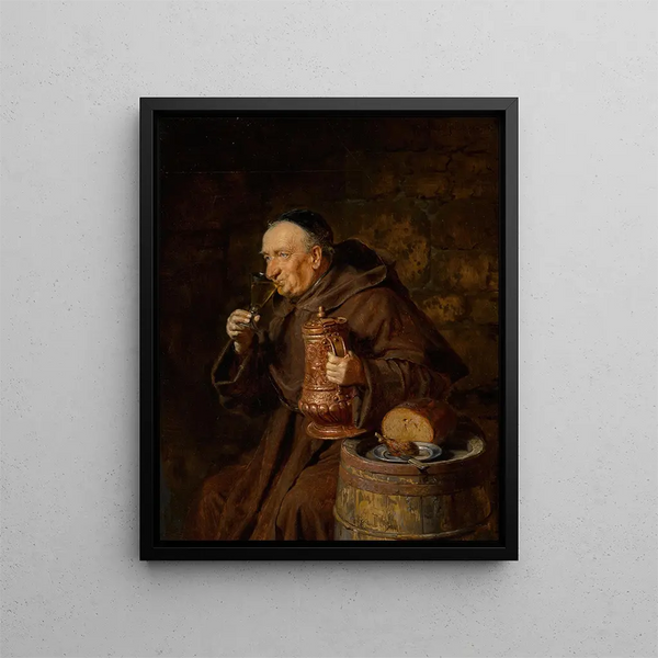 Monk drinking - Eduard von Grützner — framed artwork on a wall