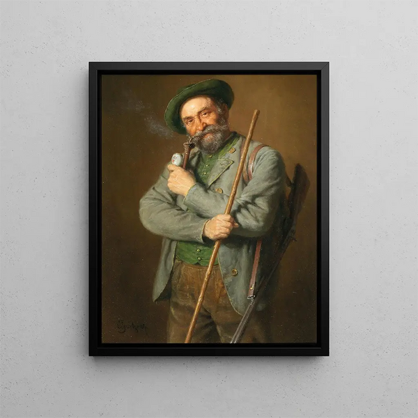 The Hunter - Eduard von Grützner — framed artwork on a wall