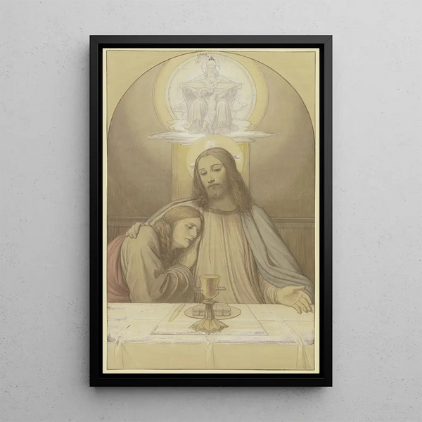 Christ with his favorite disciple John, half-figures at the Last Supper table, above them the Trinity - Eduard von Steinle