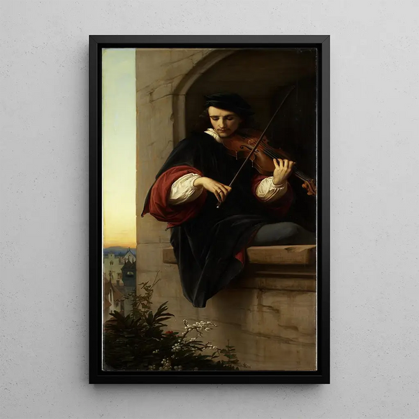 Violinist at the Bell Tower Window - Eduard von Steinle — framed artwork on a wall