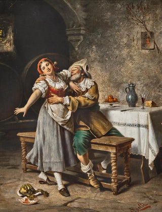 an impetuous knight in a wine cellar - Eduardo Gelli — artwork view