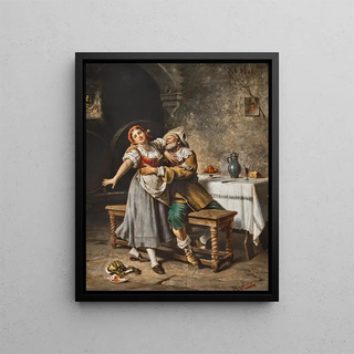an impetuous knight in a wine cellar - Eduardo Gelli — framed artwork on a wall