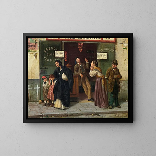 Chez le prêteur sur gages - Eduardo Matania — framed artwork on a wall