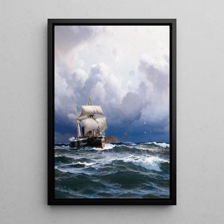 L'Amiral Brown arriving at the port - Eduardo de Martino — framed artwork on a wall
