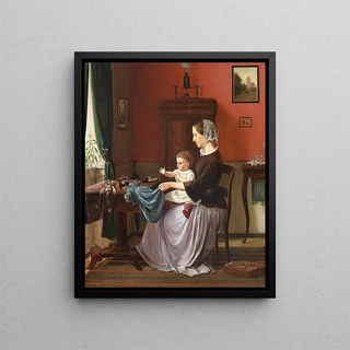 Interior of a bourgeois house painting in 1861 - Edvard Bendtsen — framed artwork on a wall