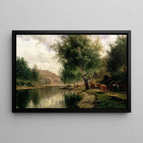 Summer Landscape Painting - Edvard Bergh — framed artwork on a wall