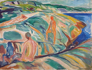 Men bathing on rocks - Edvard Munch — artwork view