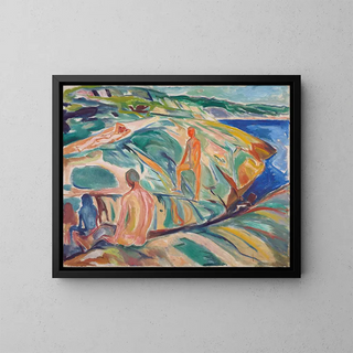 Men bathing on rocks - Edvard Munch — framed artwork on a wall