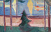 Beach landscape painting with trees and boats - Edvard Munch — artwork view