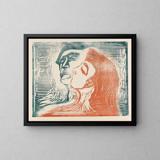 Tête à tête, homme et femme s'embrassant - Edvard Munch — framed artwork on a wall