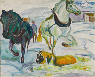 Horse Team and a Saint Bernard in the snow - Edvard Munch — artwork view