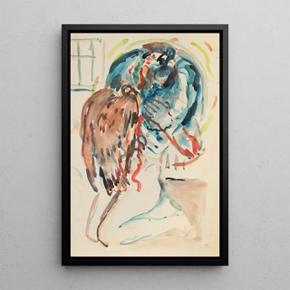 Reproduction of the painting L'artiste et son œil malade Nude féminin agenouillé avec aigle - Edvard Munch