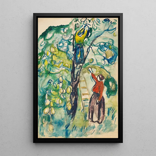 Women harvesting fruits - Edvard Munch — framed artwork on a wall