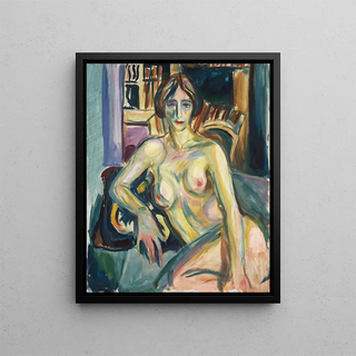 Nude sitting on the sofa - Edvard Munch — framed artwork on a wall