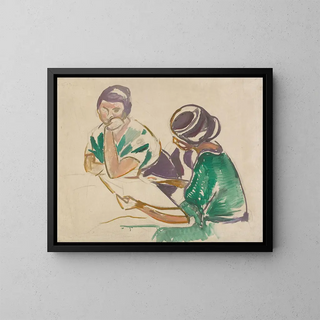 Deux femmes à la table - Edvard Munch — framed artwork on a wall