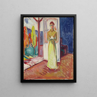 Woman standing in the doorway opening - Edvard Munch — framed artwork on a wall