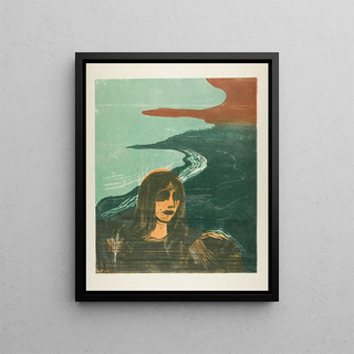 The Head of a Woman Against the Shore - Edvard Munch — framed artwork on a wall