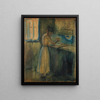 Young woman washing herself - Edvard Munch — framed artwork on a wall