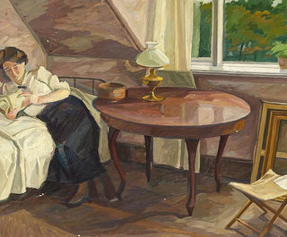 Interior painting with woman reading - Edvard Weie — artwork view