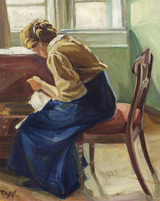 Interior painting with seated woman - Edvard Weie — artwork view