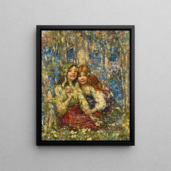 Le Bois des Jacinthes - Edward Atkinson Hornel — framed artwork on a wall