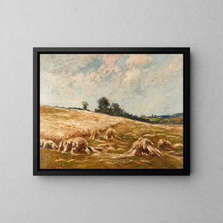 Haystacks - Edward B. Gay — framed artwork on a wall