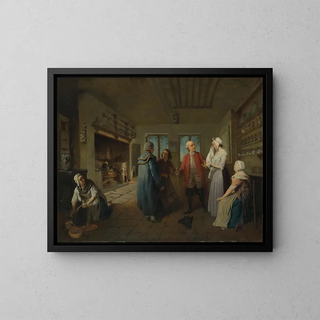 La réception dans la cuisine de la nouvelle de la mort de maître Bobby Shandy - Edward Bird — framed artwork on a wall