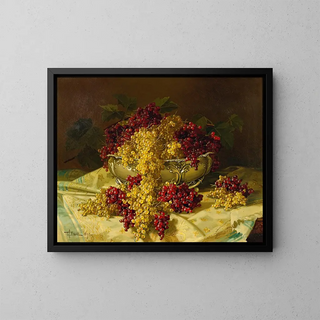 Still life with red and white currants - Edward Chalmers Leavitt — framed artwork on a wall