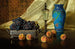 Still life with peaches and grapes in a silver dish - Edward Chalmers Leavitt — artwork view