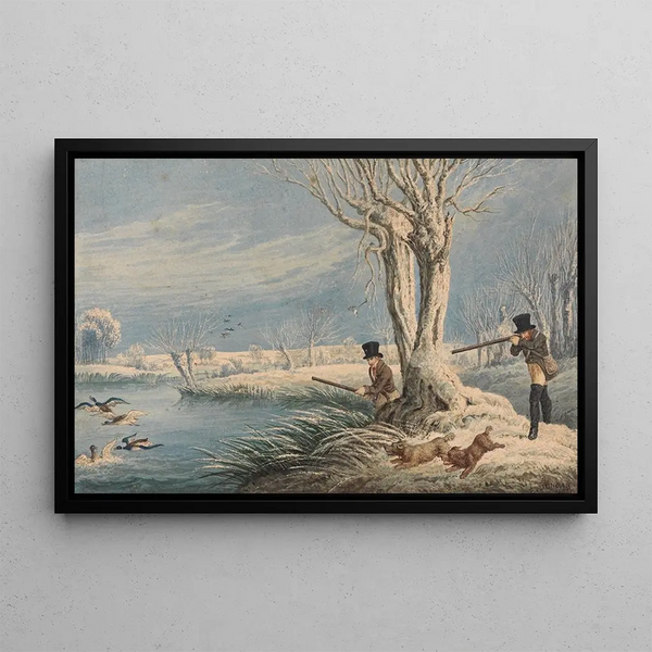 Hunting wild duck - Edward Duncan — framed artwork on a wall