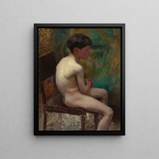 A young boy sitting - Edward Henry Potthast — framed artwork on a wall