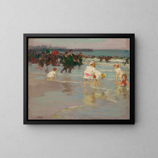 Beach scene or Sunday at the beach - Edward Henry Potthast — framed artwork on a wall