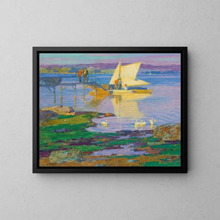 Boat at the Quay - Edward Henry Potthast — framed artwork on a wall