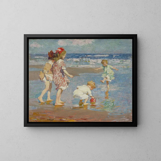 Children playing in the waves - Edward Henry Potthast — framed artwork on a wall