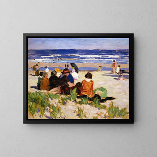 On the Beach in Ogunquit, Maine - Edward Henry Potthast — framed artwork on a wall