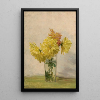 Still life with a bouquet of yellow flowers - Edward Herbert Barnard — framed artwork on a wall