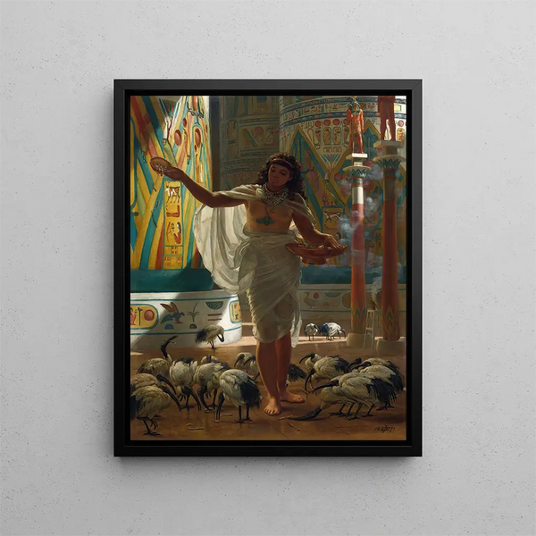 Nourrir l'ibis sacré dans les salles de Karnak - Edward John Poynter — framed artwork on a wall