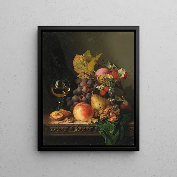 Nature morte avec des raisins et un verre de vin - Edward Ladell — framed artwork on a wall