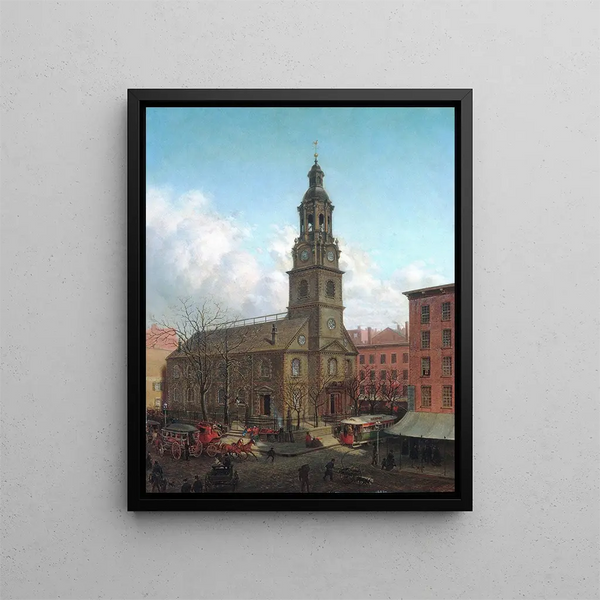 L'église néerlandaise du Nord, rues Fulton et William, New York - Edward Lamson Henry — framed artwork on a wall