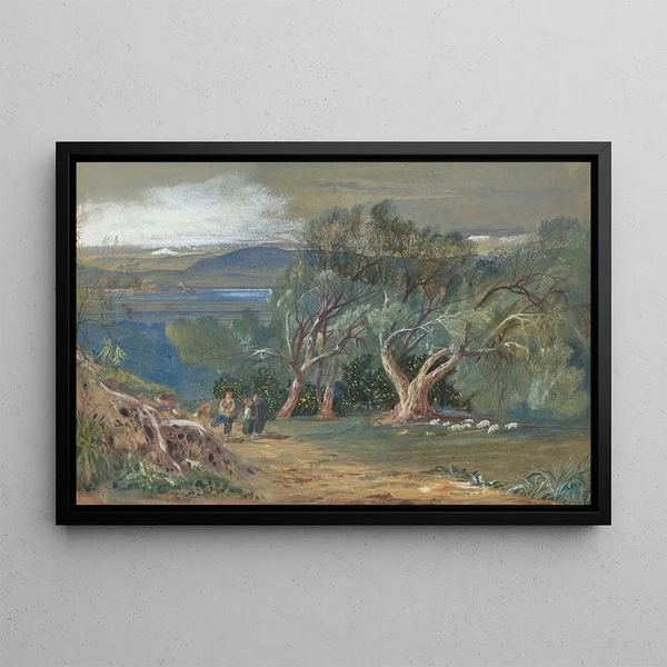 Distant view of Corfu from Viros - Edward Lear — framed artwork on a wall