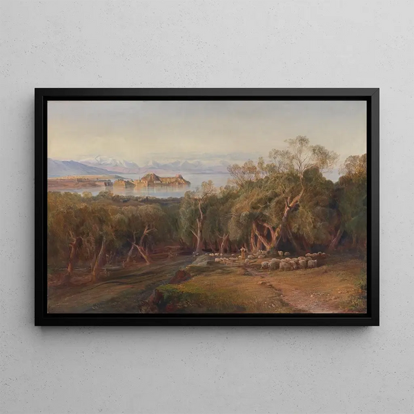 Corfu Painting from Ascension - Edward Lear — framed artwork on a wall