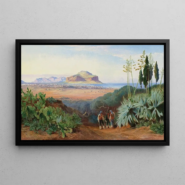 Palermo Sicily with Mount Pellegrino - Edward Lear — framed artwork on a wall