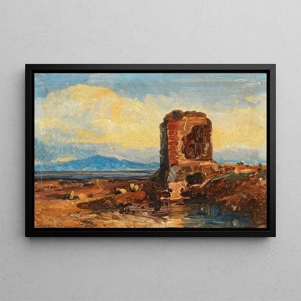 Ruins in the countryside - Edward Lear — framed artwork on a wall