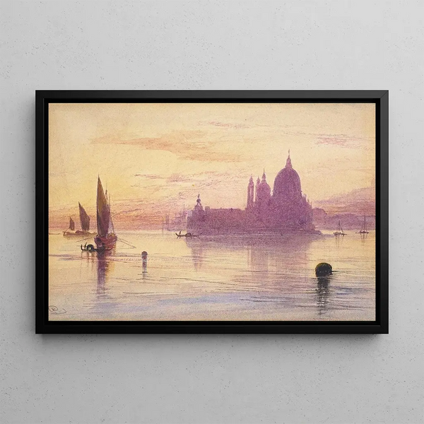 Santa Maria della Salute, Venice at sunset - Edward Lear — framed artwork on a wall