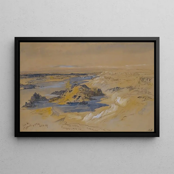 the Nile at Abu Simbel, the Second Cataract, Egypt - Edward Lear — framed artwork on a wall