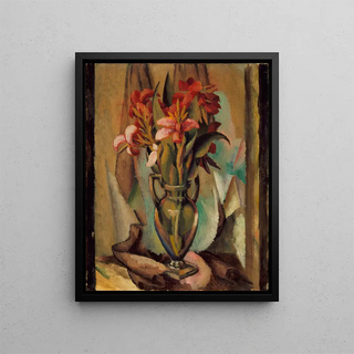 Flower painting in a vase with handle - Edward Middleton Manigault — framed artwork on a wall