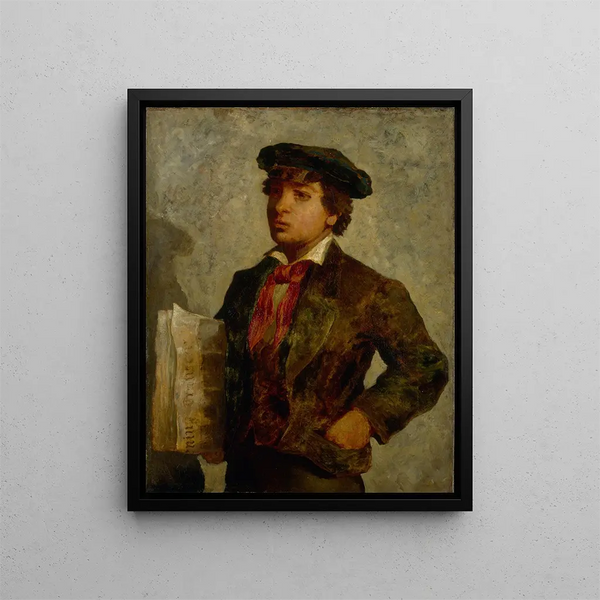 Boy with Newspapers - Edward Mitchell Bannister — framed artwork on a wall